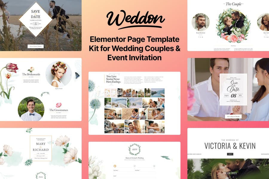 Weddon - Kit de plantillas Elementor para invitaciones a eventos de boda