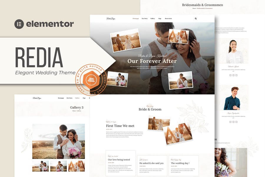 Redia - Template Kit de Elementor con tema de boda elegante