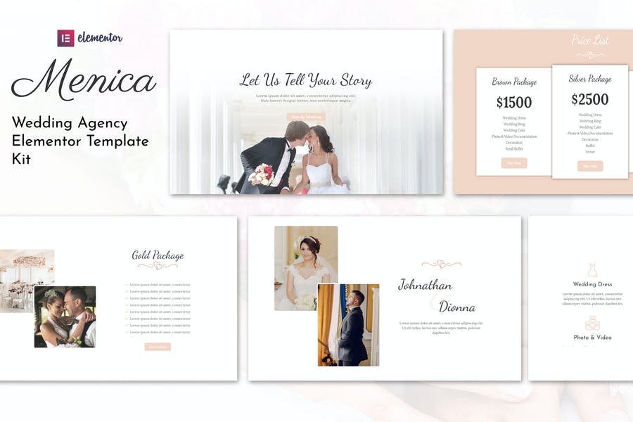 Menica - Kit de plantillas Elementor para bodas