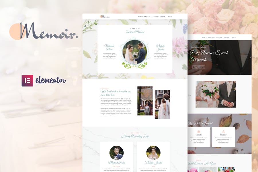 Memoir - Template Kit Elementor para organizar bodas y fiestas