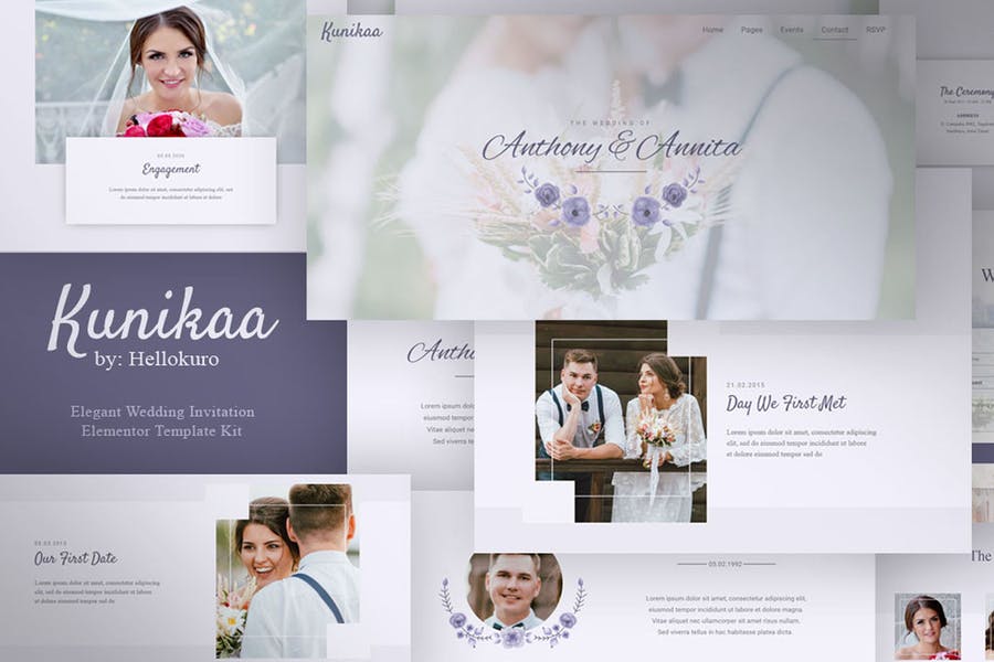 Kunikaa - Kit de plantillas Elementor para invitaciones de boda