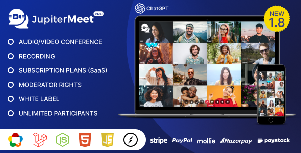 JupiterMeet Pro: videoconferencia de marca blanca con ChatGPT y SaaS