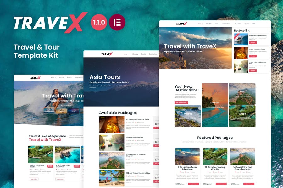 TraveX - Kit de plantillas Elementor para agencias de viajes y turismo