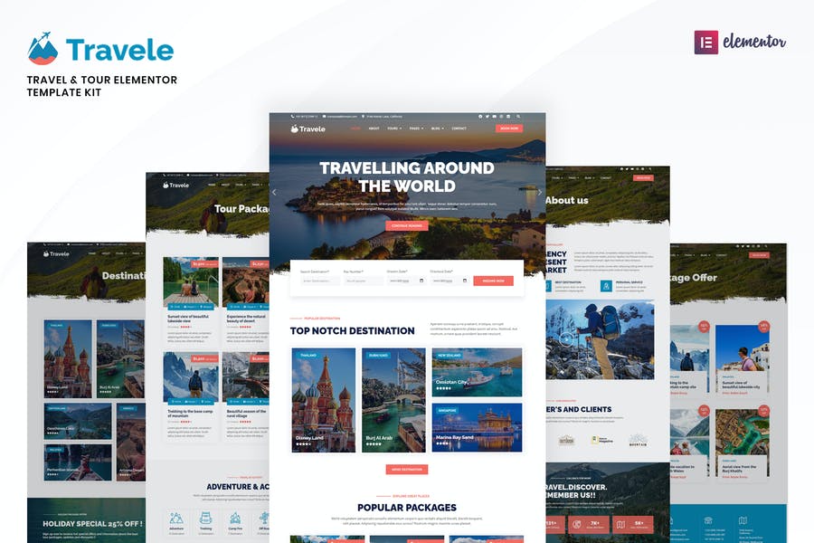 Travele — Kit de plantillas Elementor para agencias de viajes y excursiones