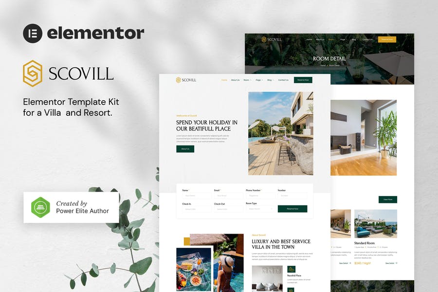 Scovill - Template Kit Elementor de villas y complejos turísticos de lujo