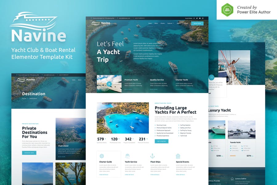 Navine - Template Kit Elementor para club de yates y alquiler de barcos