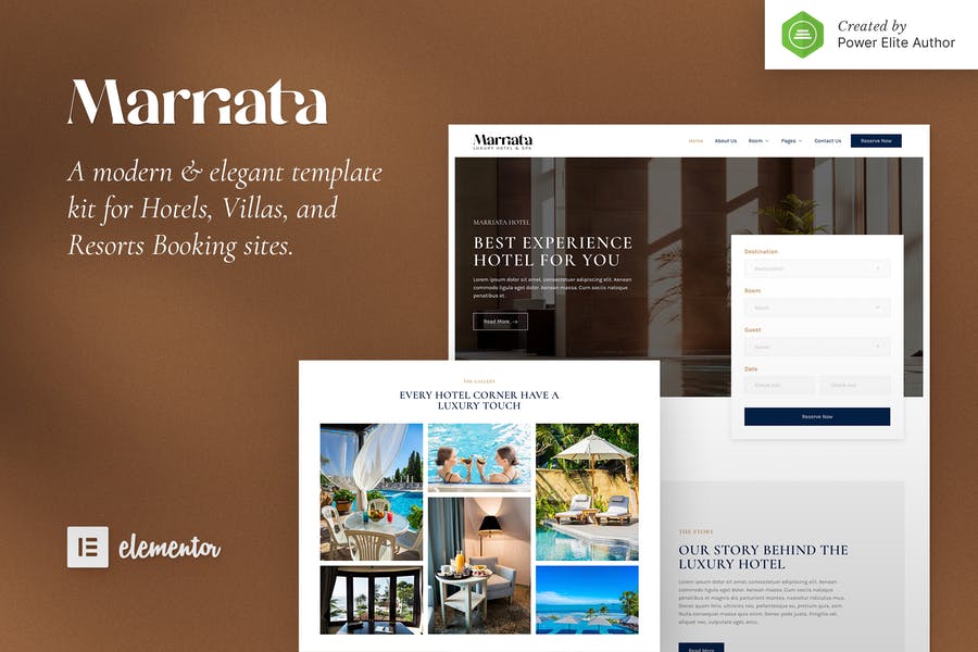 Marriata — Kit de plantillas Elementor para hoteles y complejos turísticos