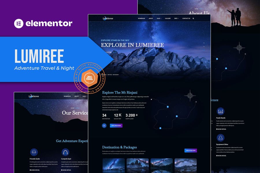 Lumieree - Template Kit Elementor para viajes de aventura y acampada nocturna