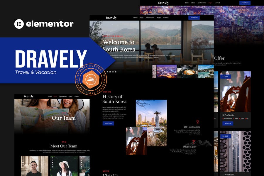 Dravely - Template Kit Elementor de viajes y vacaciones