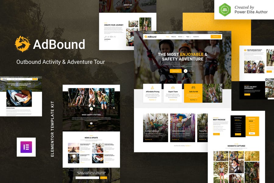 AdBound — Kit de plantillas Elementor para tours de aventura y actividades salientes
