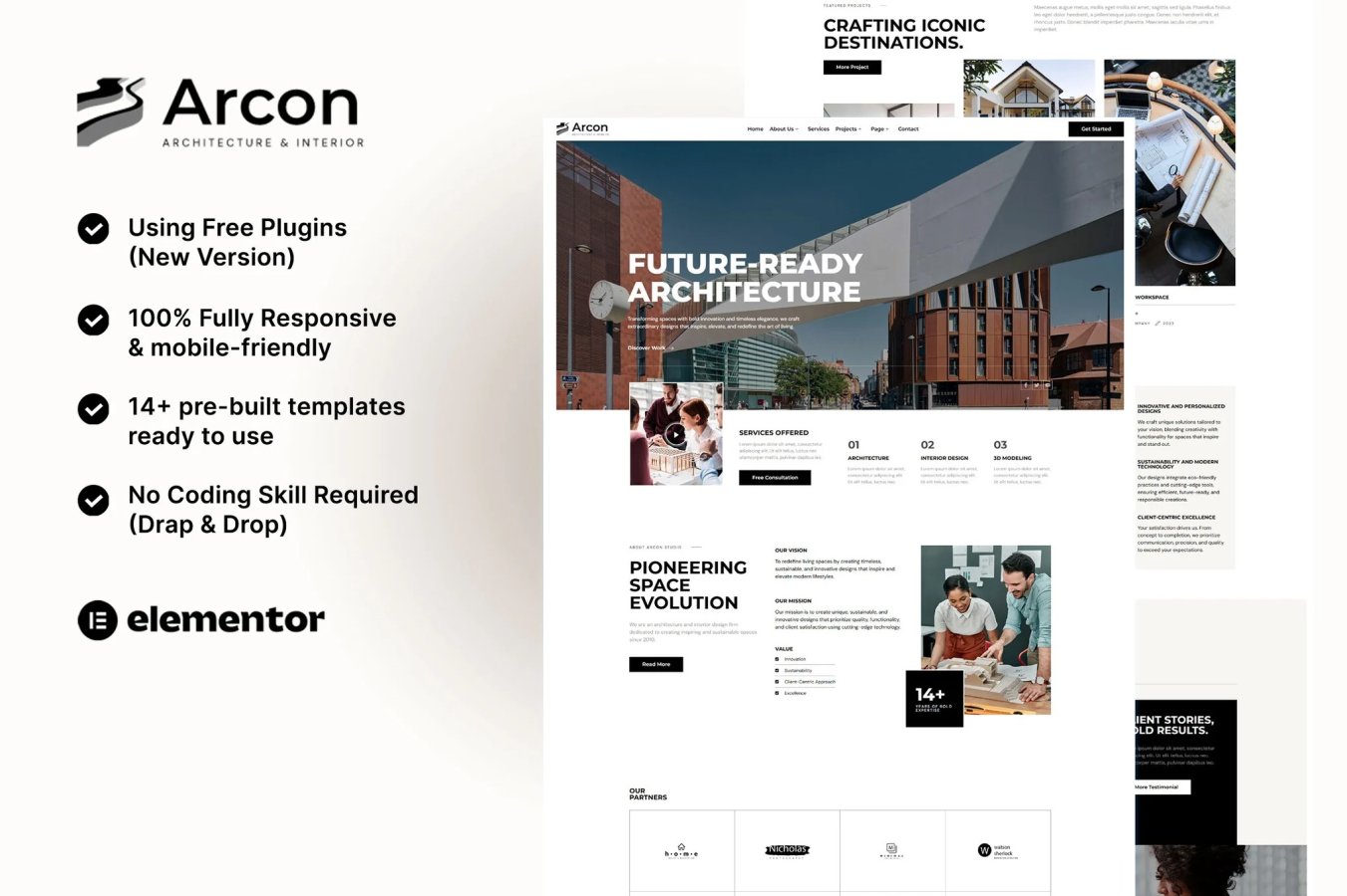 Arcon - Kit de plantillas Elementor para arquitectura e interior