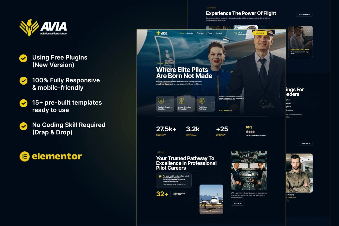 Avia - Kit de plantillas Elementor para escuelas de aviación y vuelo