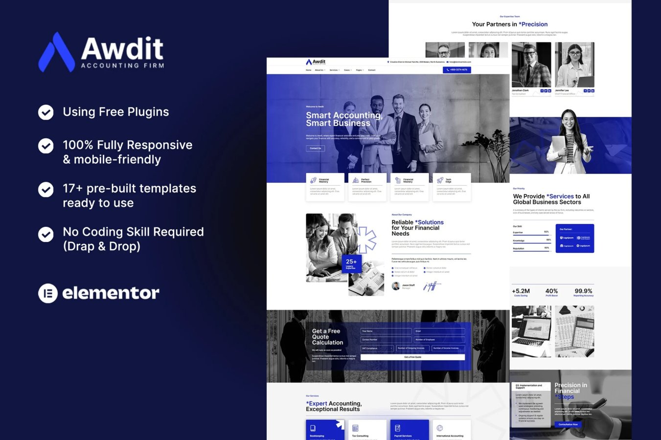 Awdit - Kit de plantillas Elementor para firmas de contabilidad