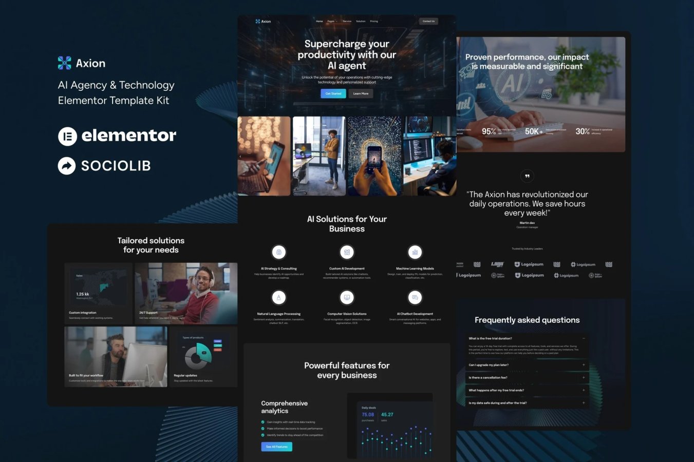 Axion - Kit de plantillas Elementor para Agencia y Tecnología de Inteligencia Artificial