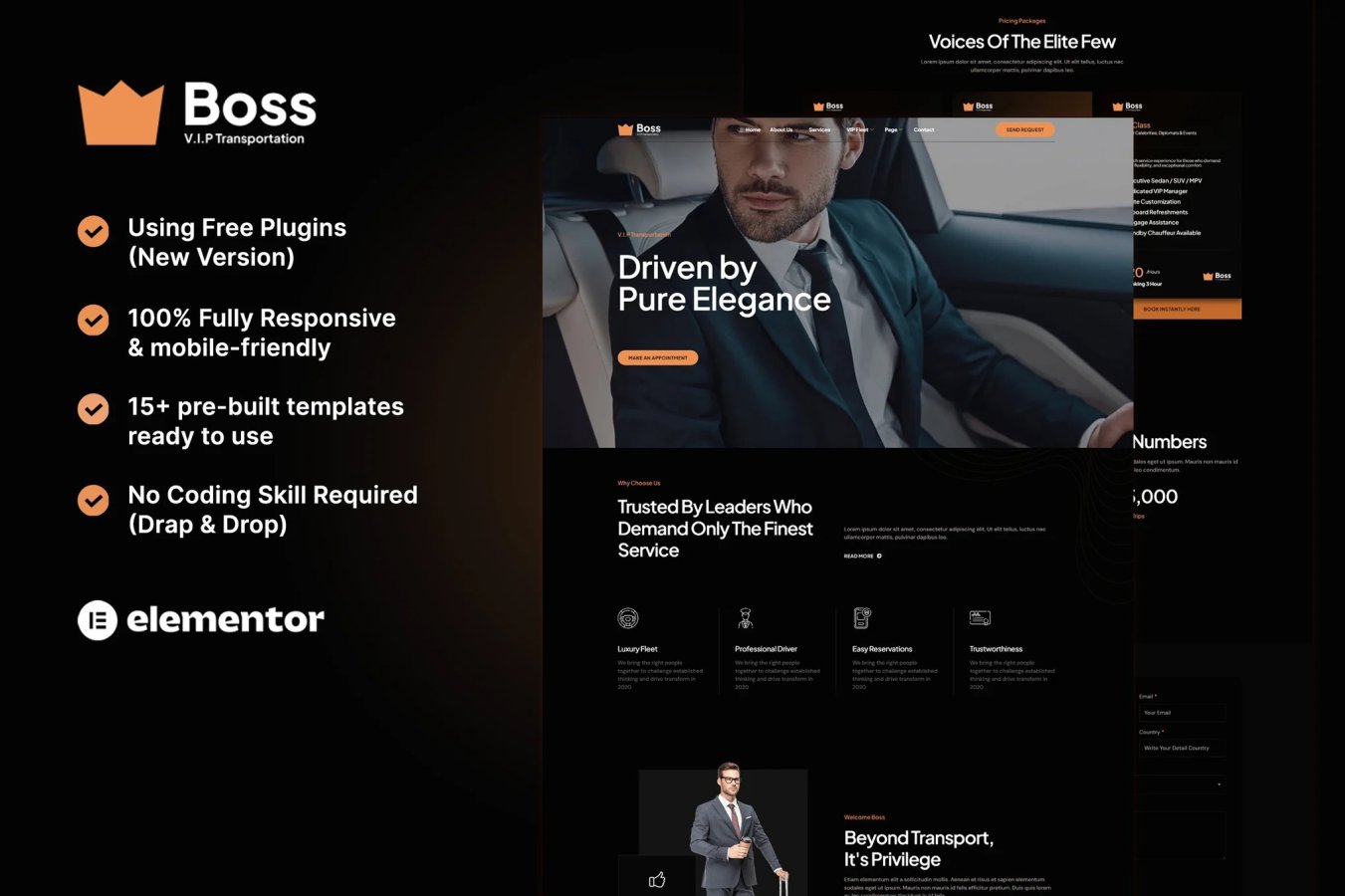 Boss - Kit de plantillas Elementor para servicios de transporte premium