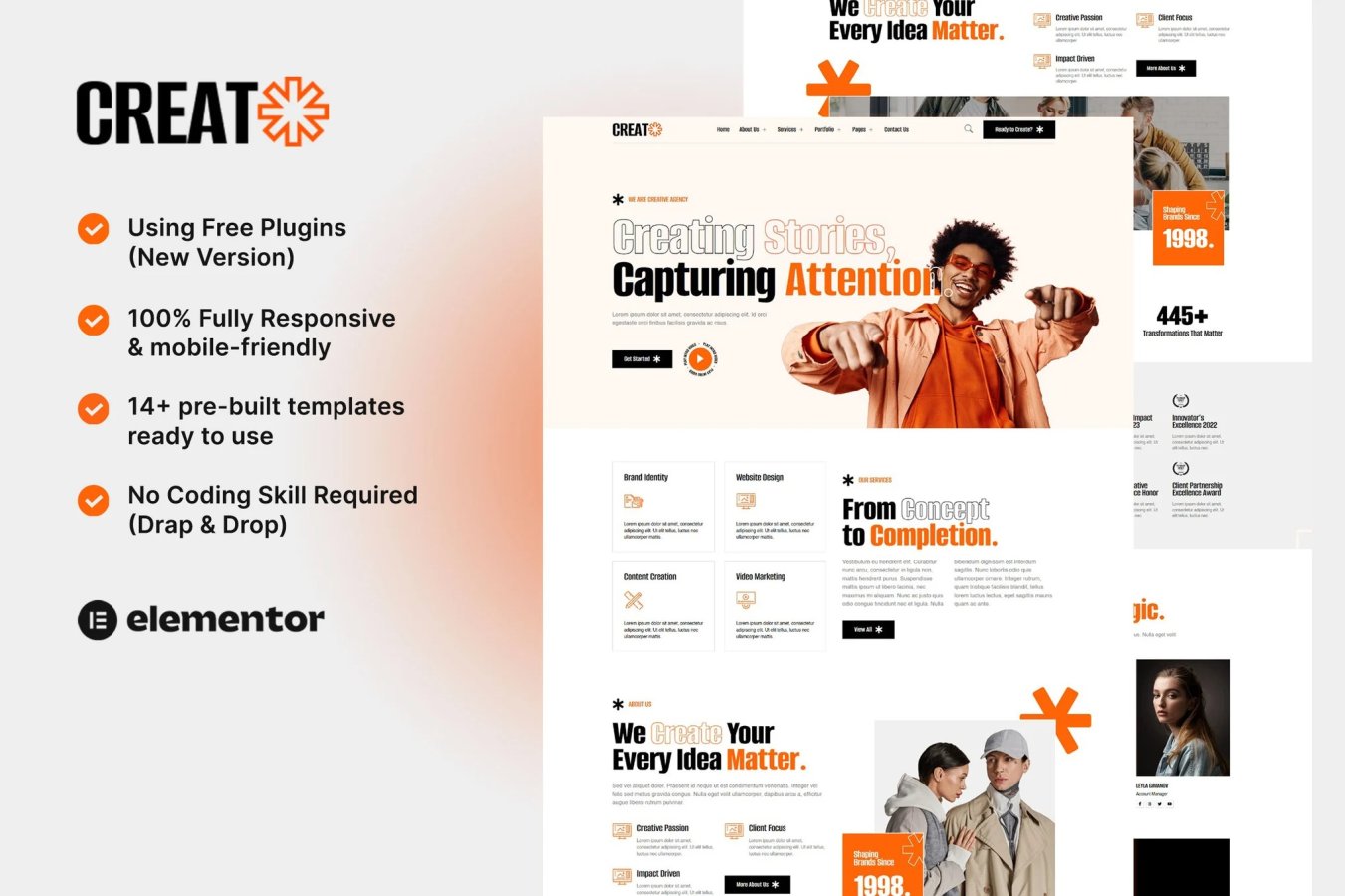 Creat - Kit de Plantillas Elementor para Agencia Creativa y Porfolio