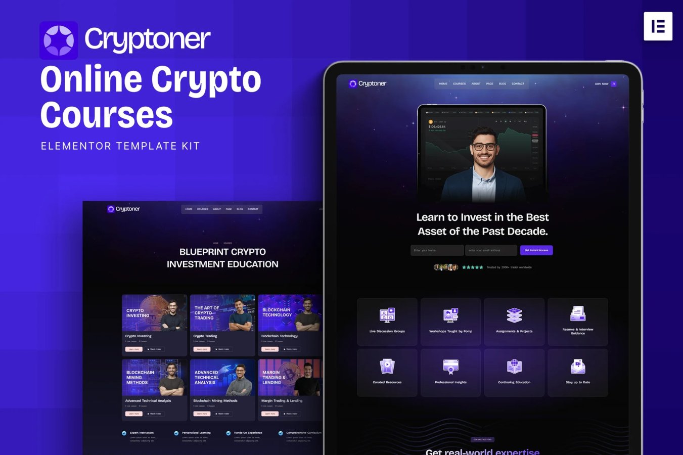 Cryptoner - Kit de plantillas Elementor para cursos de criptografía en línea