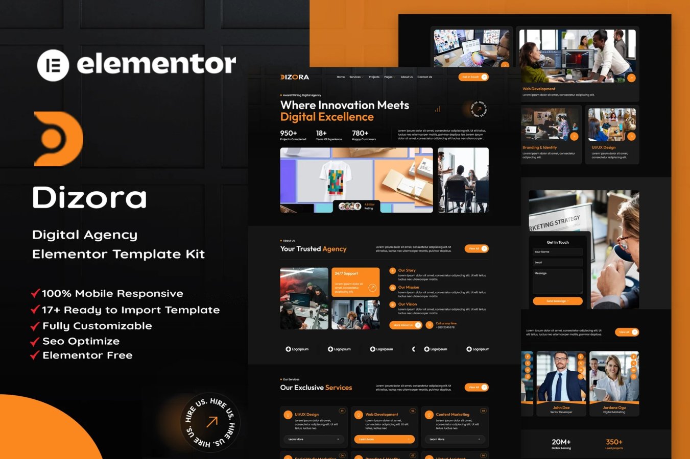 Dizora - Kit de plantillas Elementor para Agencia Digital