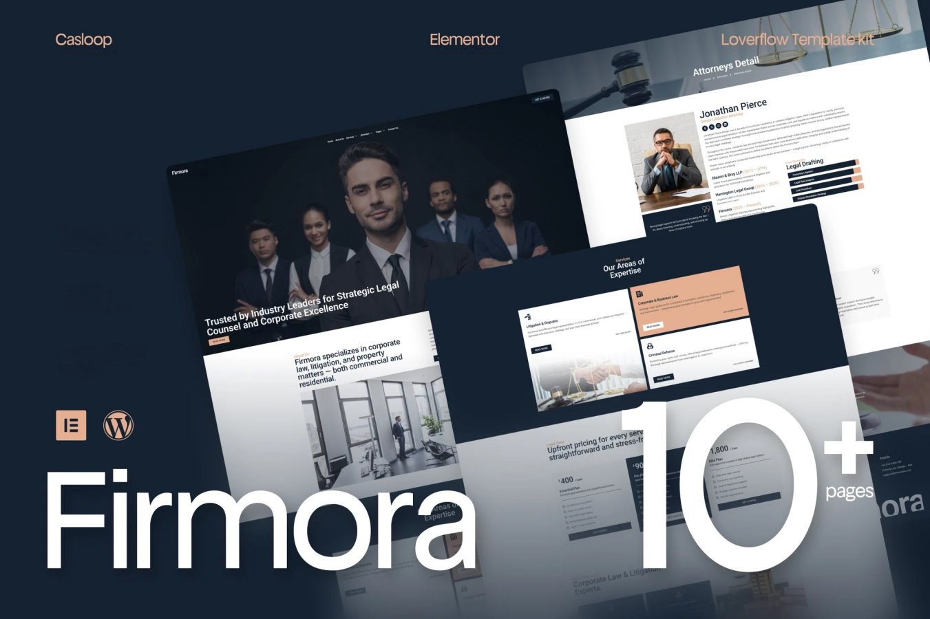 Firmora - Kit de plantillas Elementor para bufetes de abogados y abogados profesionales modernos