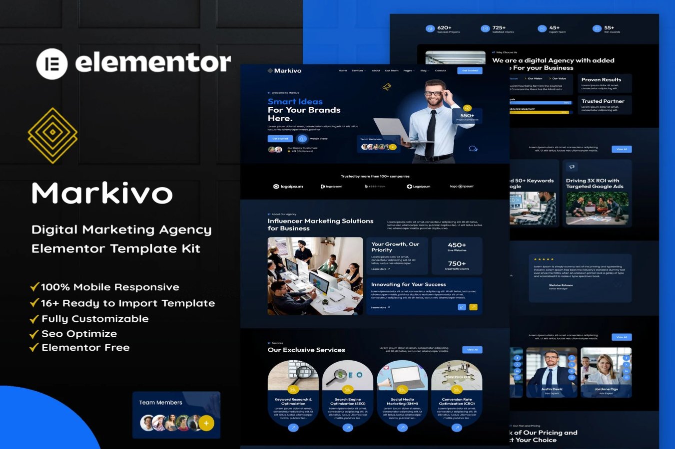Markivo - Kit de plantillas Elementor para agencias de marketing digital