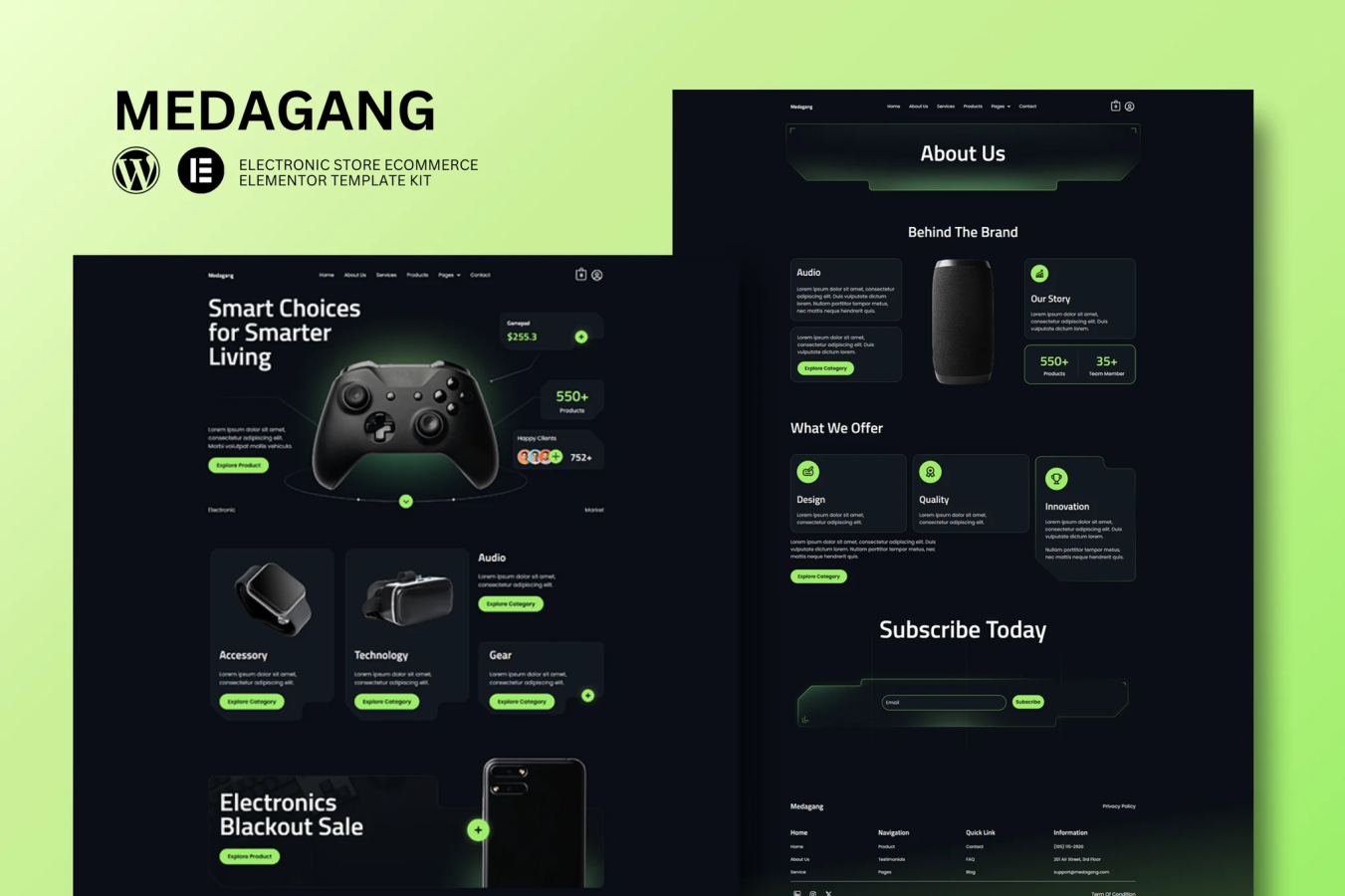 Medagang - Kit de plantillas Elementor para tiendas de electrónica de comercio electrónico