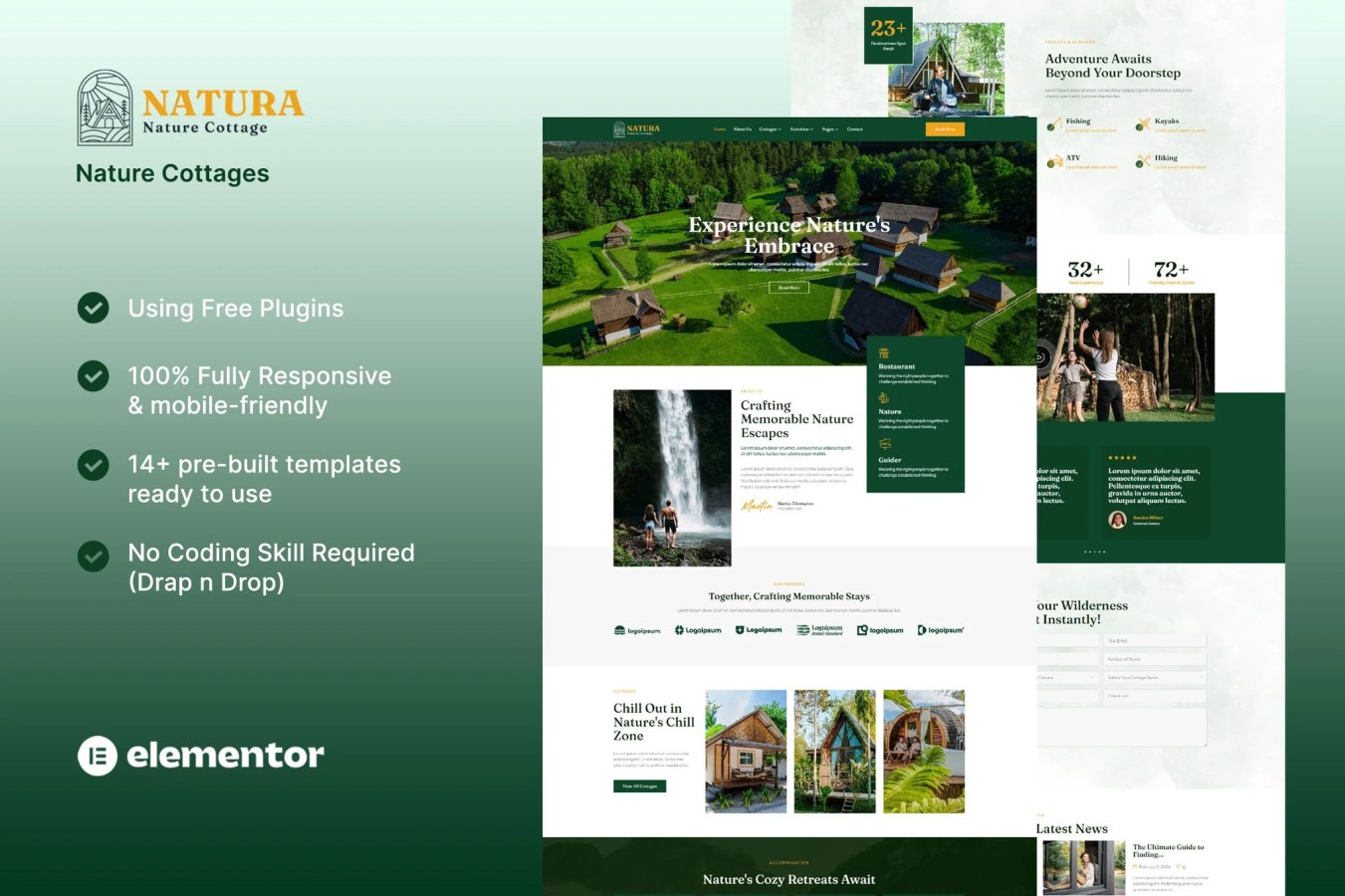Natura - Kit de plantillas Elementor de Nature Cottages
