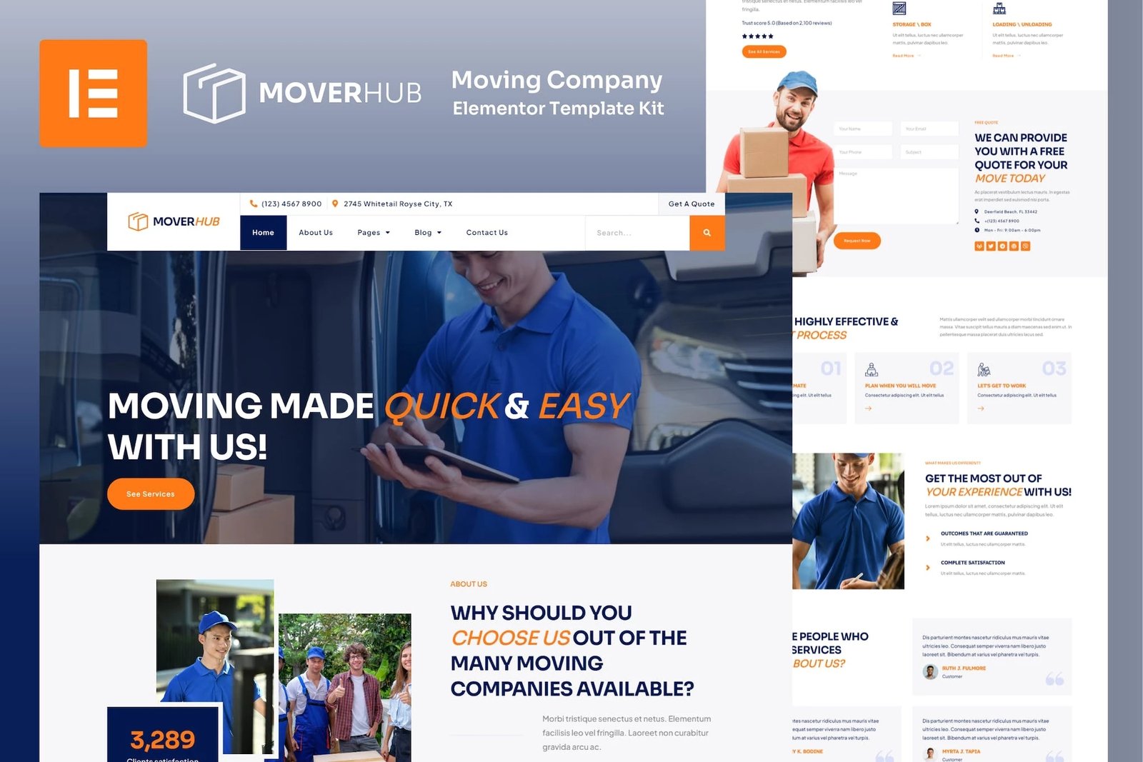 Moverhub - Kit de plantillas Elementor Pro para empresas de mudanzas