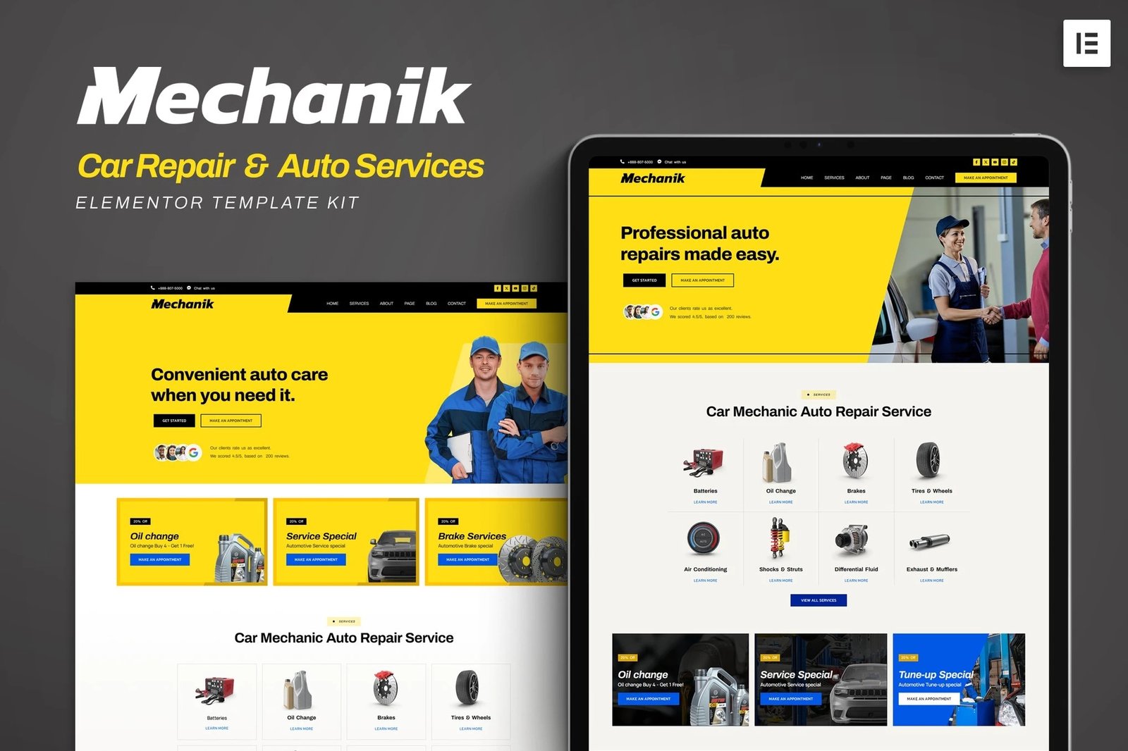 Mechanik - Kit de plantillas Elementor para reparación de automóviles y servicios automotrices
