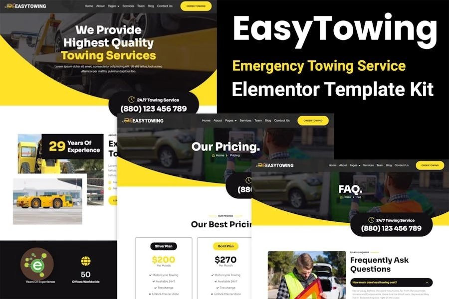 EasyTowing - Template Kit Elementor para servicio de remolque de emergencia