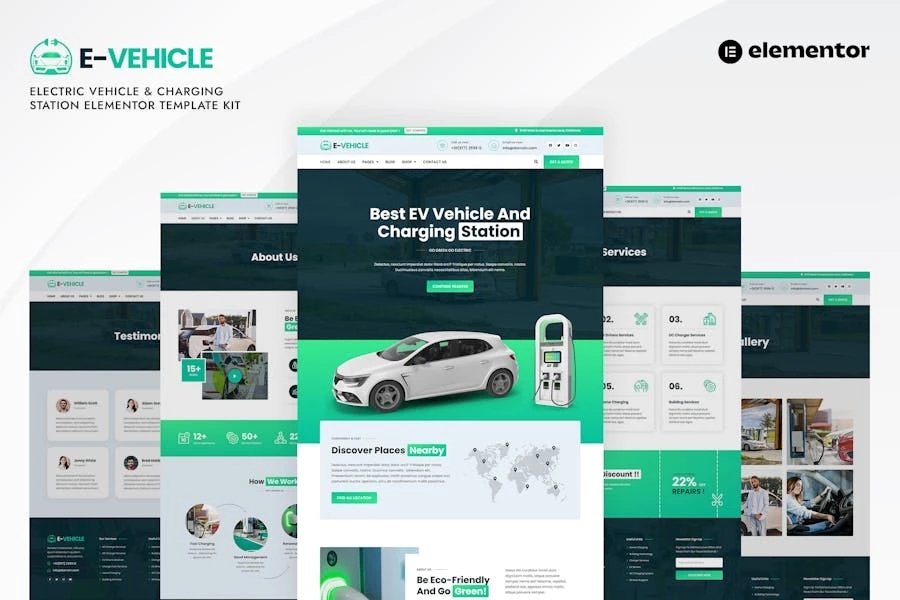 eVehicle - Template Kit Elementor para vehículos eléctricos y estaciones de carga