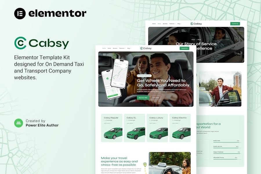 Cabsy - Kit de plantillas Elementor para empresas de transporte y taxis bajo demanda