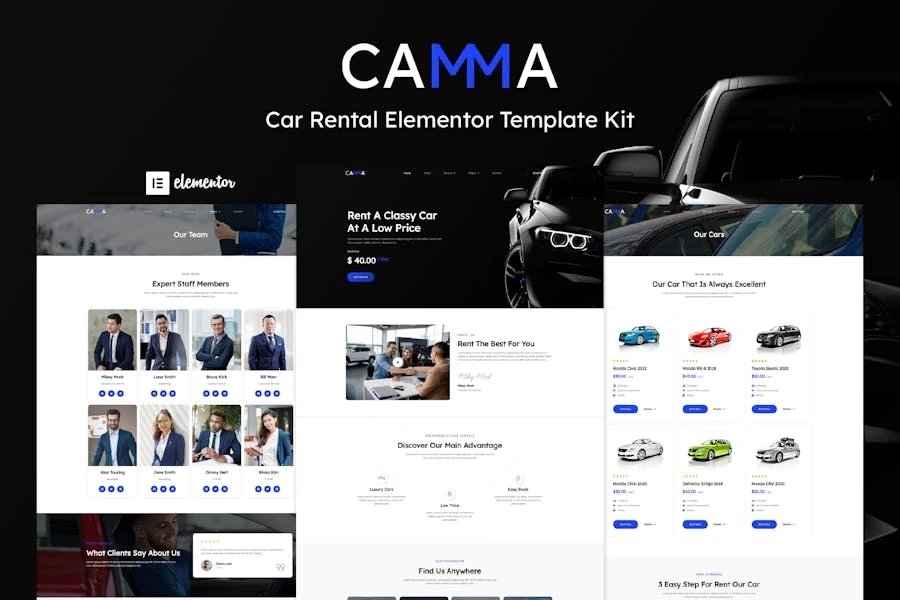 Camma - Kit de plantillas Elementor para alquiler de coches