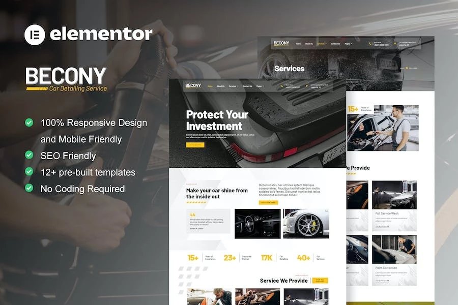 Becony - Template Kit Elementor para servicios de detalle de automóviles y reparación