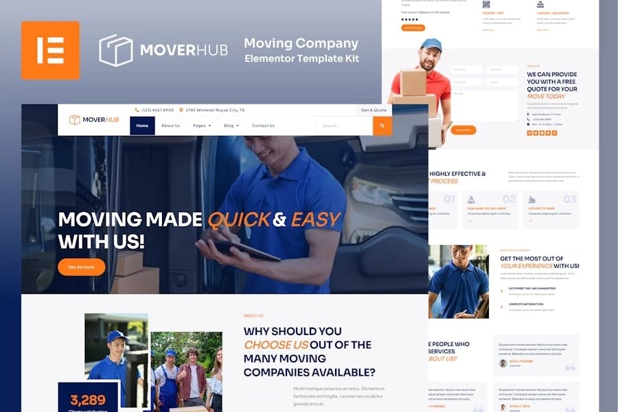 Moverhub - Template Kit Elementor para empresas de mudanzas