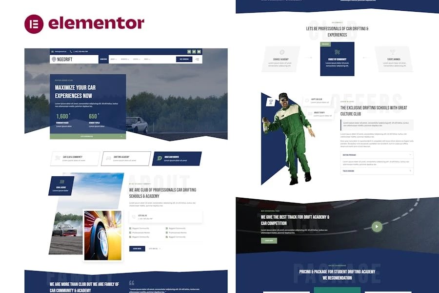 Template Kit Elementor para Drifting School Academy Car Club