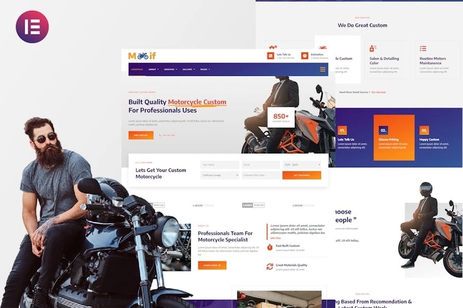 Motif - Kit de plantillas Elementor personalizadas para motocicletas