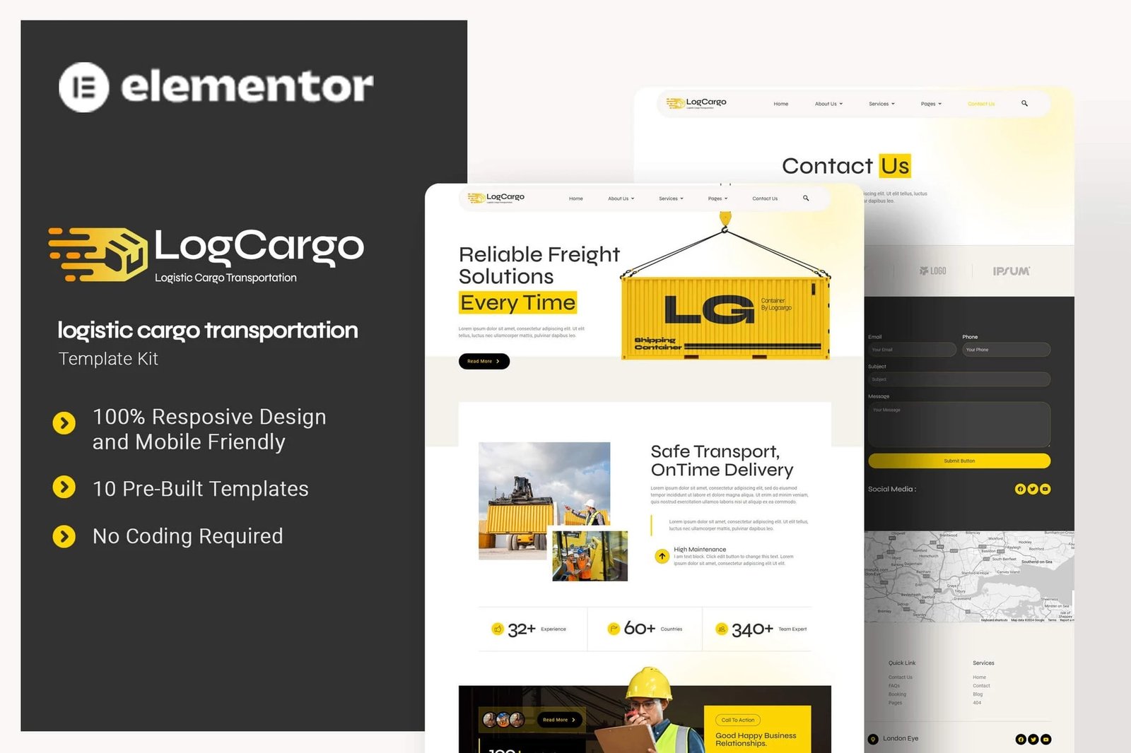 LogCargo - Kit de plantillas Elementor para transporte logístico de carga