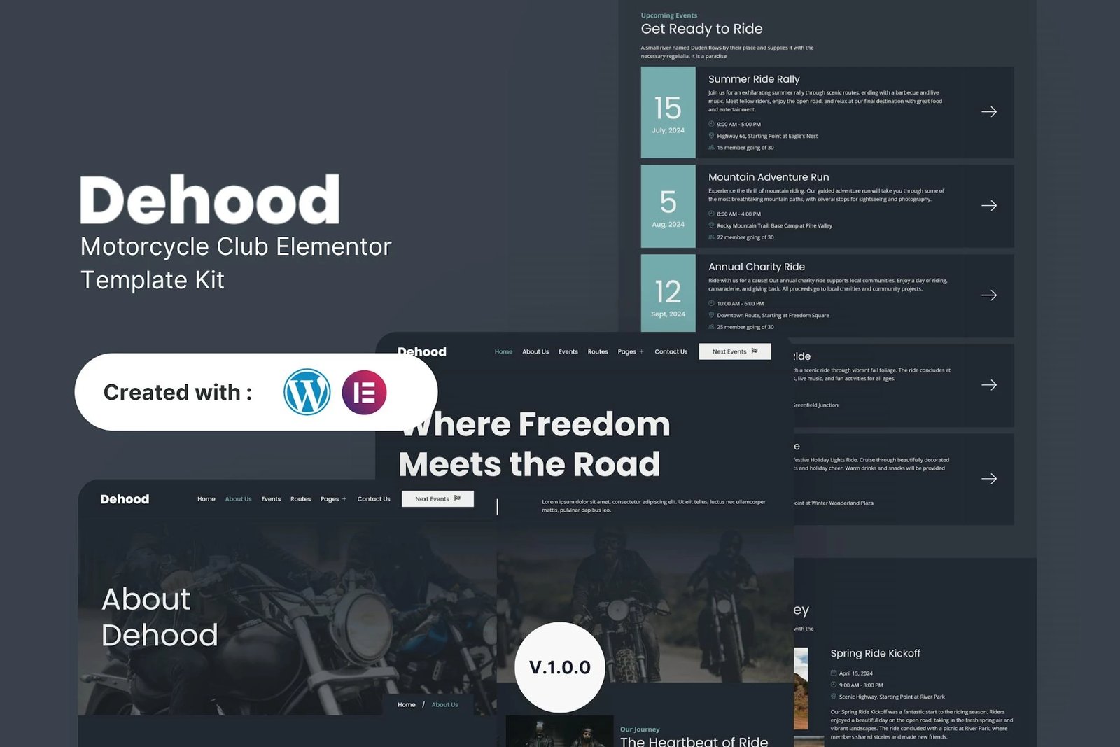 Dehood - Kit de plantillas Elementor para Motorcycle Club