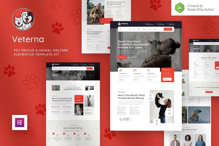 Veterna - Template Kit Elementor de rescate de mascotas y bienestar animal
