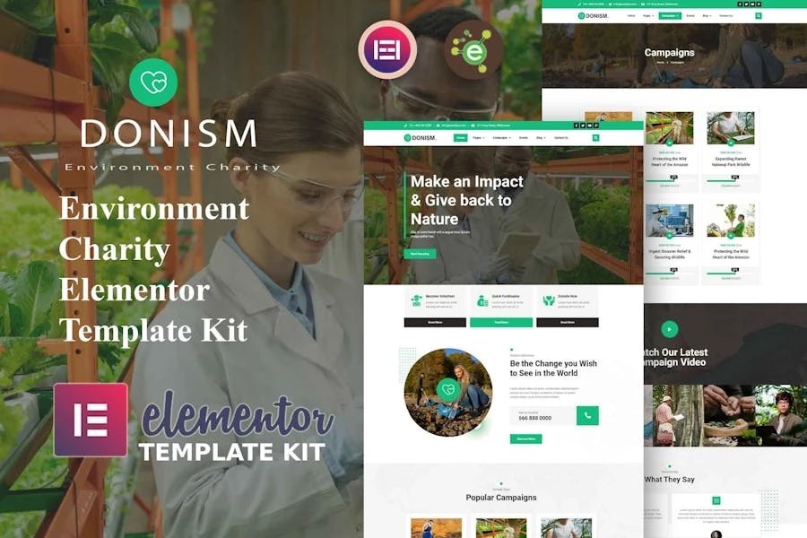 Donism - Template Kit Elementor para organizaciones benéficas ambientales
