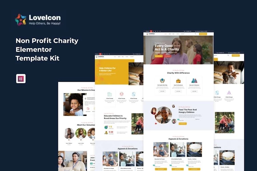 LoveIcon Template Kit Elementor para organizaciones benéficas sin fines de lucro