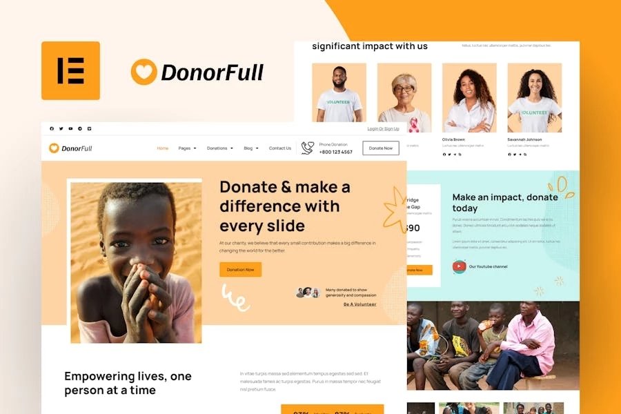 DonorFull Kit de plantillas Elementor Pro para organizaciones benéficas y donaciones
