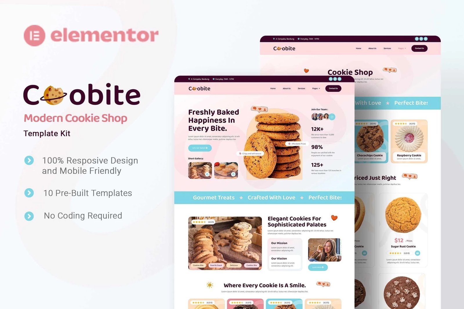 Coobite - Kit de plantillas Elementor para tienda de galletas modernas