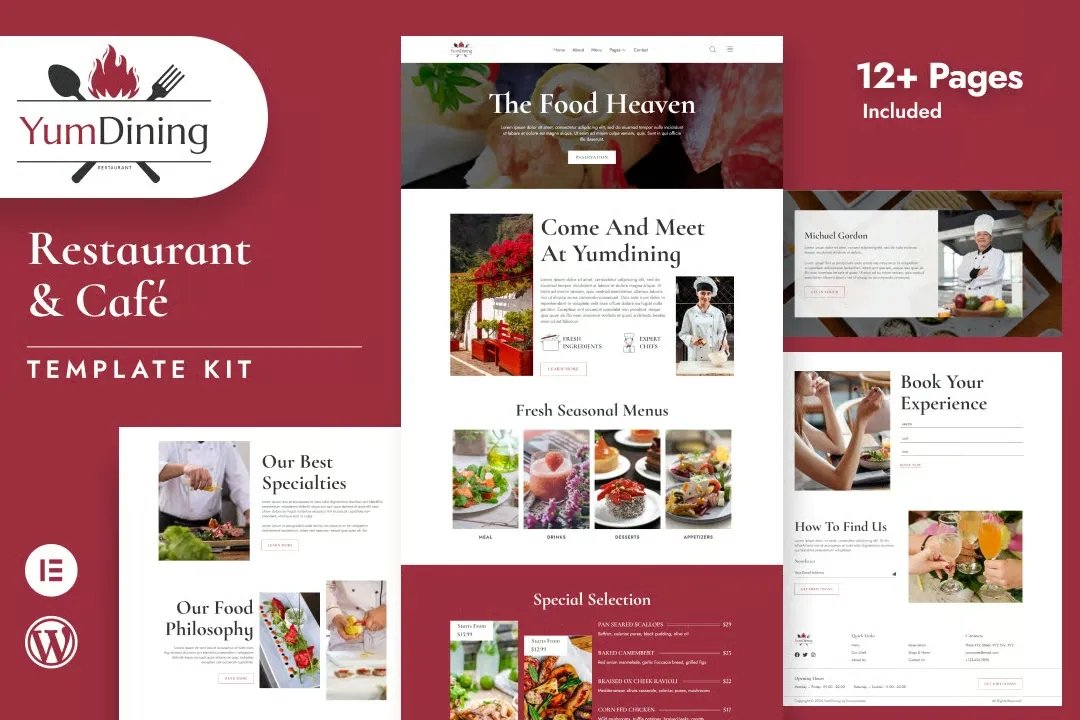 Yumdining - Kit de plantillas Elementor para restaurantes y cafeterías