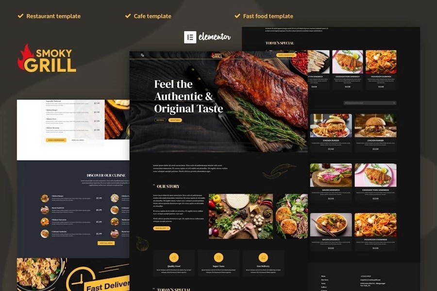 Smoky Grill - Template Kit Elementor Pro para restaurantes y cafeterías