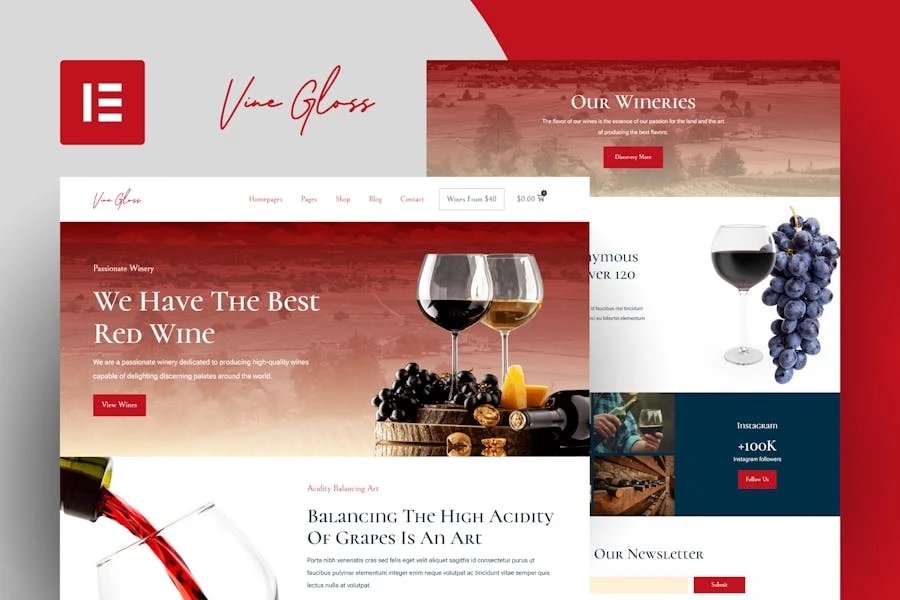 Vine Gloss - Template Kit para tienda de vinos y viñedo Elementor