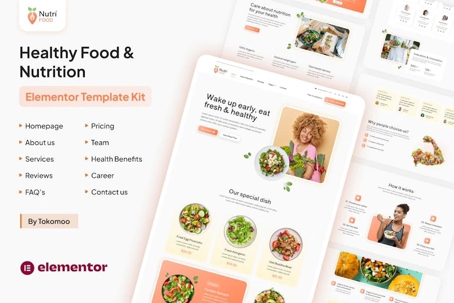 Nutri Food - Template Kit Elementor Pro para alimentos y nutrición saludables