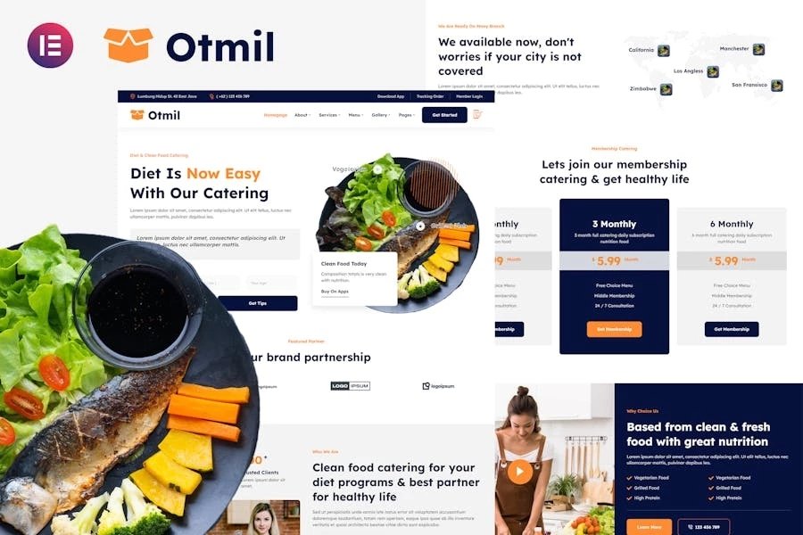 Otmil - Template Kit Elementor para servicios de catering de alimentos dietéticos y limpios