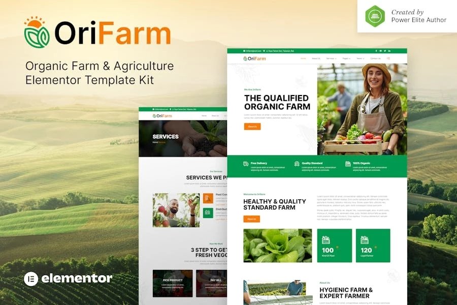 OriFarm Kit de plantillas Elementor para granjas y agricultura orgánicas