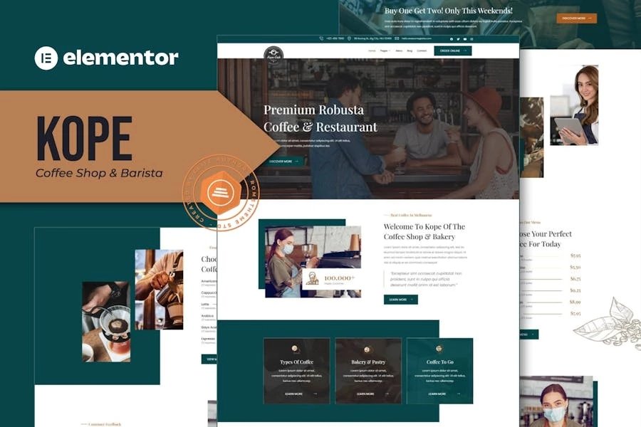 Kope - Template Kit para cafetería, cafetería y bar Elementor